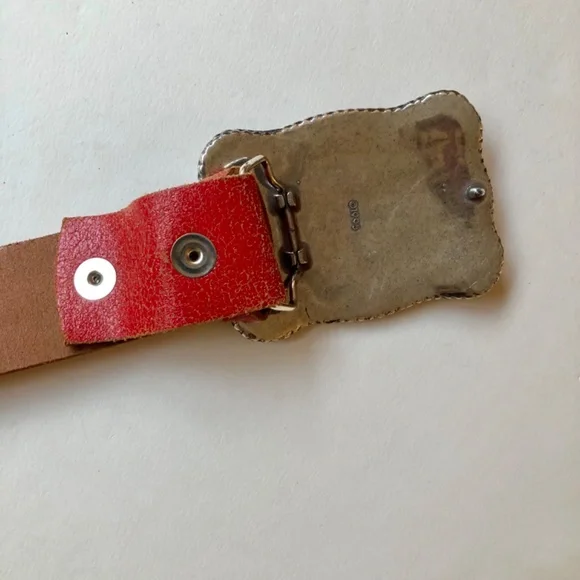 Longhorn Belt Buckle with Removable Red Distressed Leather Belt Leather Belt  main image 3